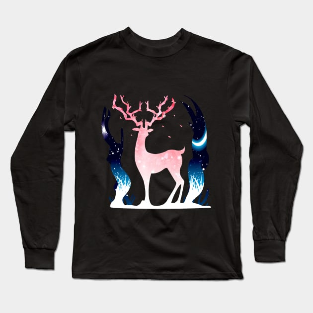 Deer & Cherry Blossom Long Sleeve T-Shirt by SYnergization